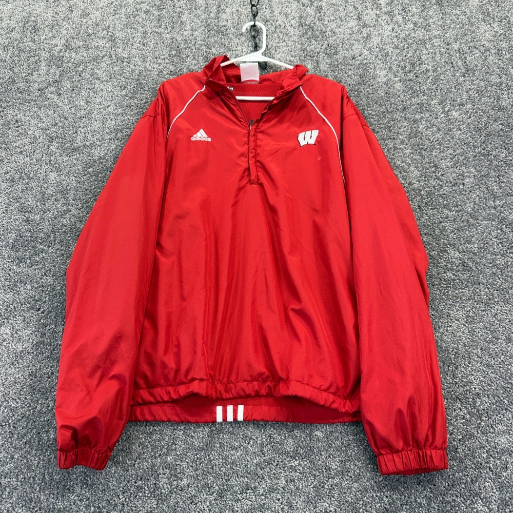 Adidas Windbreaker Womens XL Red Wisconsin Badgers Quarter Zip Pullover
